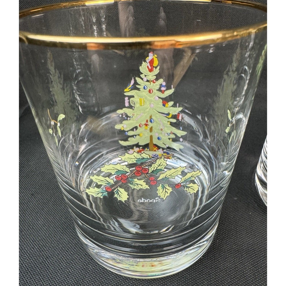 Spode Christmas Tree Double Old Fashioned Gold Rimmed Glasses Set Of 5 - Picture 4 of 8